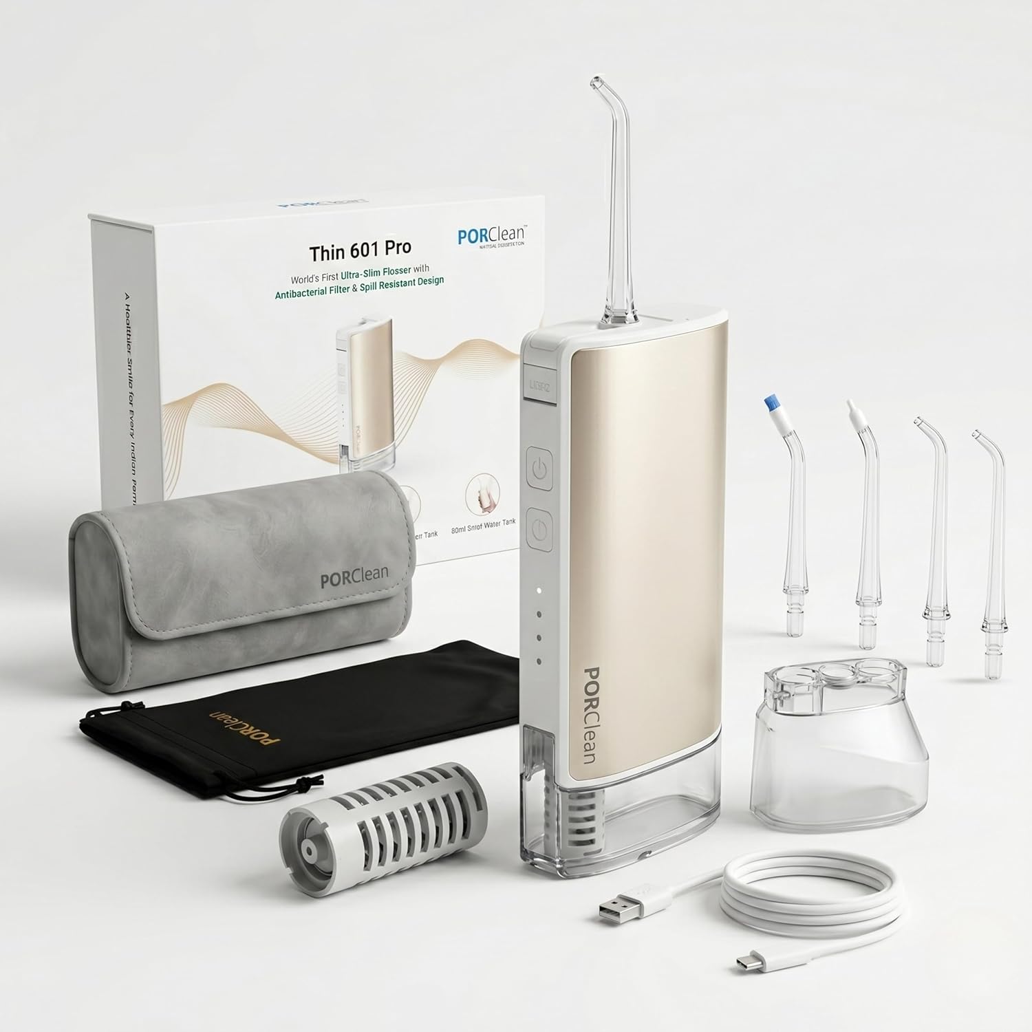 Water Flosser for Teeth Cleaning – THIN601PRO Dental Water Flosser, Oral Irrigator with 4 Tips, 160 PSI, 4 Modes, Dual Tanks, IPX7 Waterproof, Zero Residual Technology Flosser - ANTIBACTERIAL FILTER