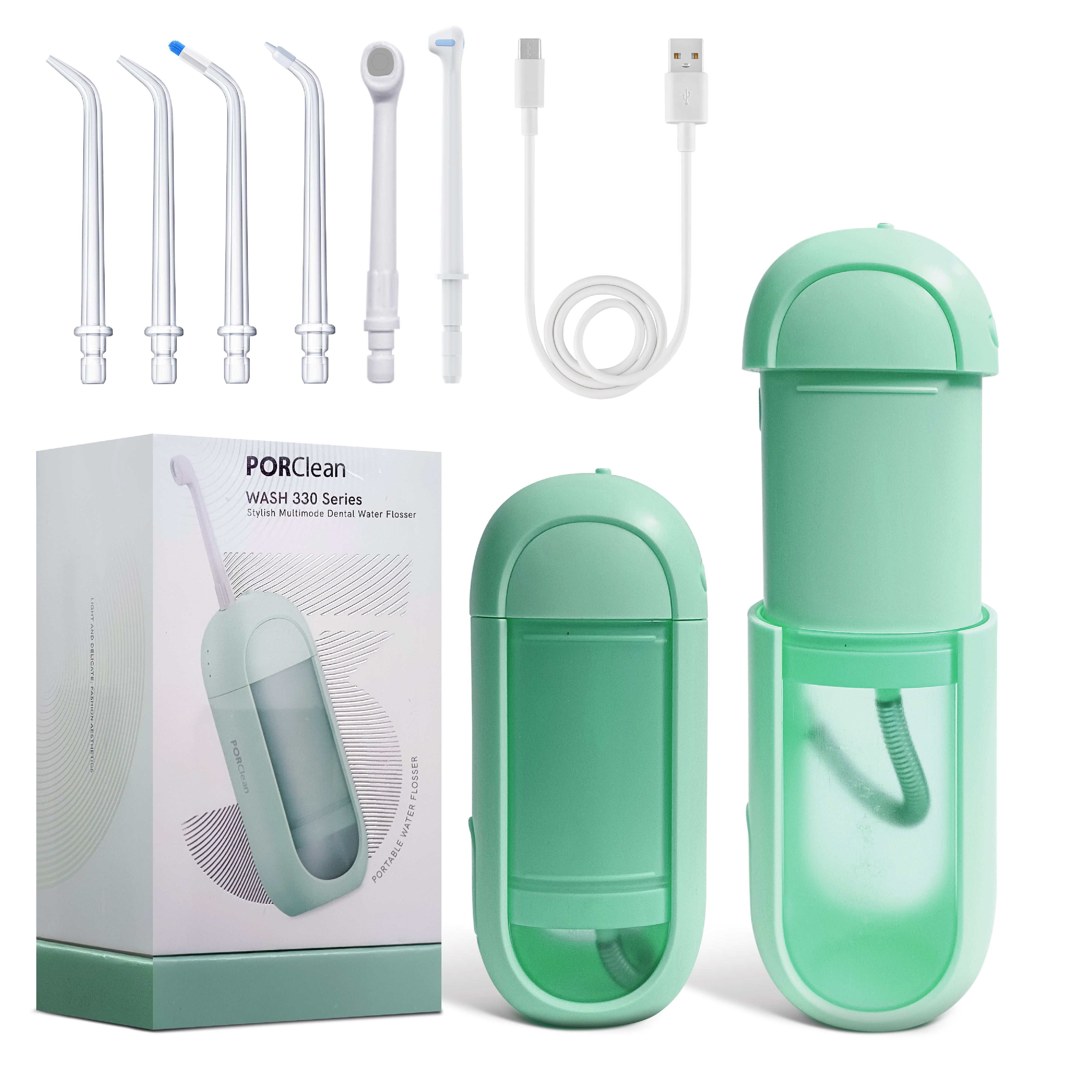 WASH 330 Water Flosser for Teeth, Cordless Oral Irrigator with 160 PSI, 3 Modes & 5 Tips, USB-C Rechargeable Waterproof Dental Floss, Portable Electric Tooth Cleaner